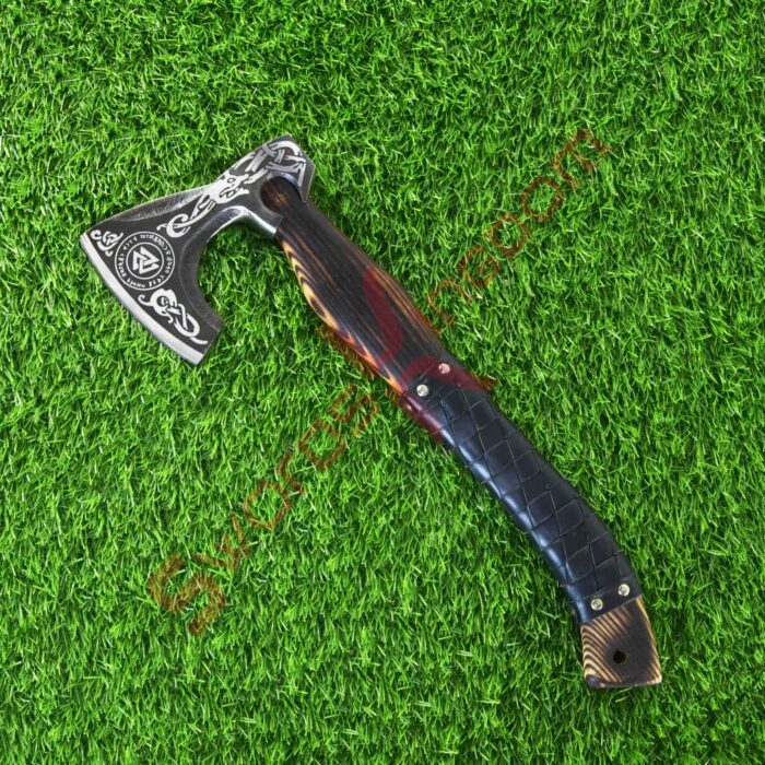 Custom Gift Forged Carbon Steel Viking Axe Hatchet Rose Wood Shaft, Throwing Bearded Camping Axe 1