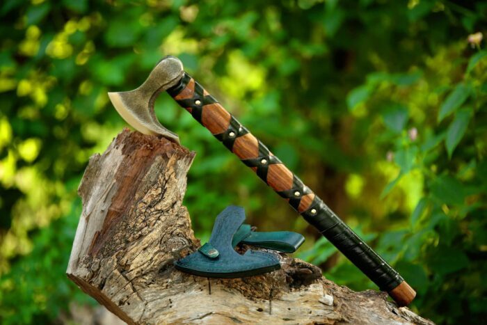 Hand Made Celtic Axe, New Ragnar Style Viking Axe with Rose Wood Shaft-Sheath, Hand-Forged Viking Bearded Camp Axe 1