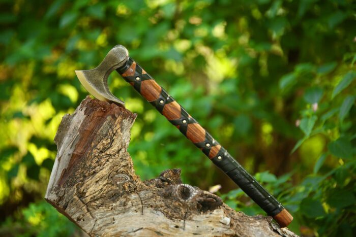 Hand Made Celtic Axe, New Ragnar Style Viking Axe with Rose Wood Shaft-Sheath, Hand-Forged Viking Bearded Camp Axe 3