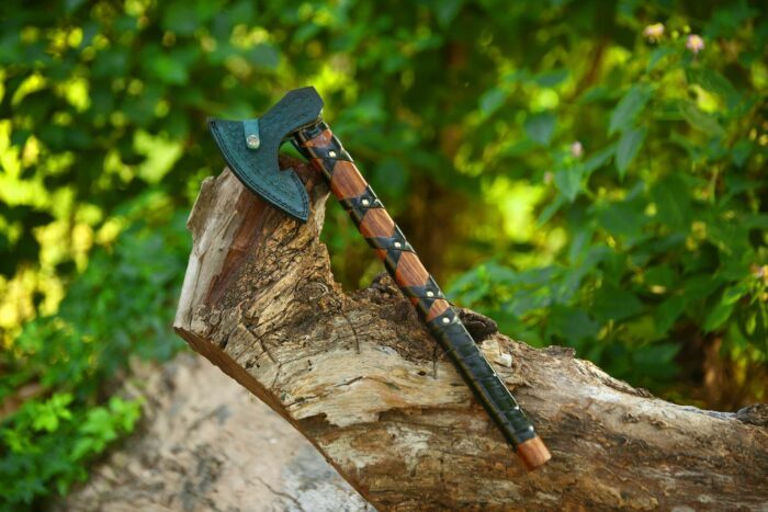 Hand Made Celtic Axe, New Ragnar Style Viking Axe with Rose Wood Shaft-Sheath, Hand-Forged Viking Bearded Camp Axe 2